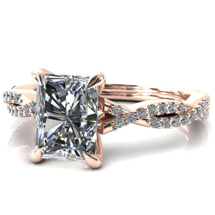 Amberley Radiant Moissanite 4 Claw Prong 12 Infinity Diamond Accent Ring Engagement Ring Fire Brilliance Rings