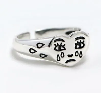 AR11 Silver Crying Heart Adjustable Ring POLLY Rings