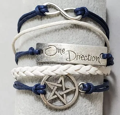 Bracelets alice B1297 Navy Blue White One Direction Leather Layer Bracelet