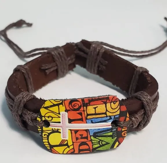Bracelets B632 Brown Leather Cross Brown Cord Bracelet POLLY
