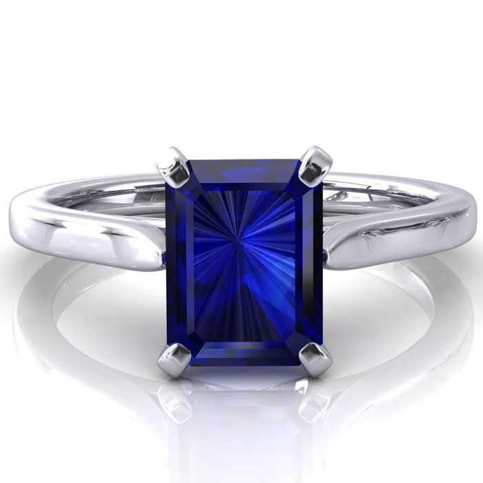 Darci Emerald Blue Sapphire 4 Prong Cathedral Solitaire Engagement Ring Fire Brilliance Rings Darci Emerald Blue Sapphire 4 Prong Cathedral Solitaire Engagement Ring Fire Brilliance Rings