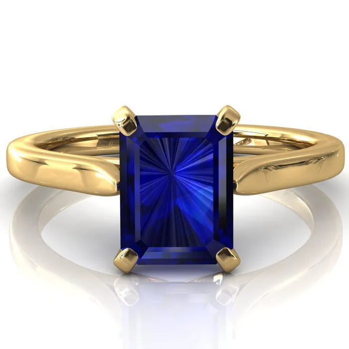 Darci Emerald Blue Sapphire 4 Prong Cathedral Solitaire Engagement Ring Fire Brilliance Rings
