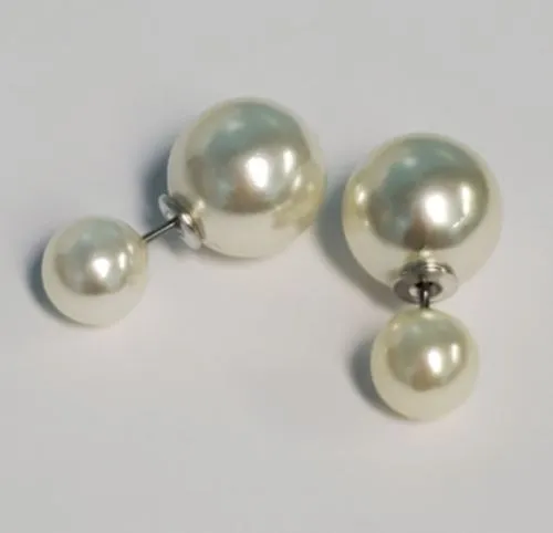 Earrings E399 Off White Pearl Small Double Ball Earrings Susan