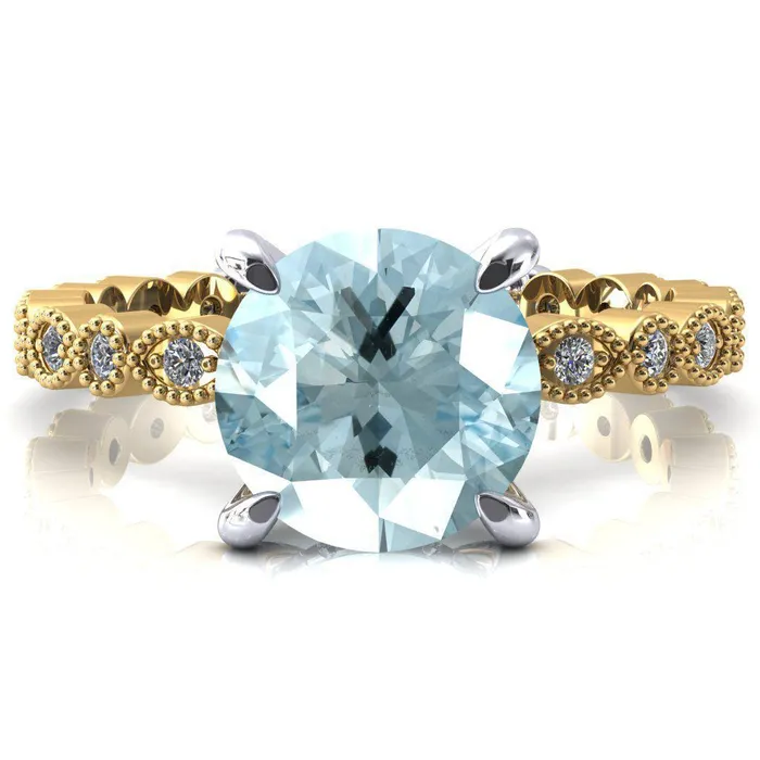 Fire Brilliance Lizette Round Aqua Blue Spinel 4 Claw Prong 34 Eternity Milgrain Diamond Shank Engagement Ring Rings