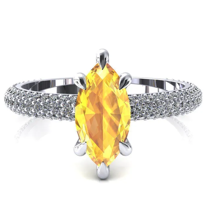 Fire Brilliance Rings Elley Marquise Yellow Sapphire 6 Claw Prong Diamond Accent Engagement Ring Fire Brilliance Rings Elley Marquise Yellow Sapphire 6 Claw Prong Diamond Accent Engagement Ring