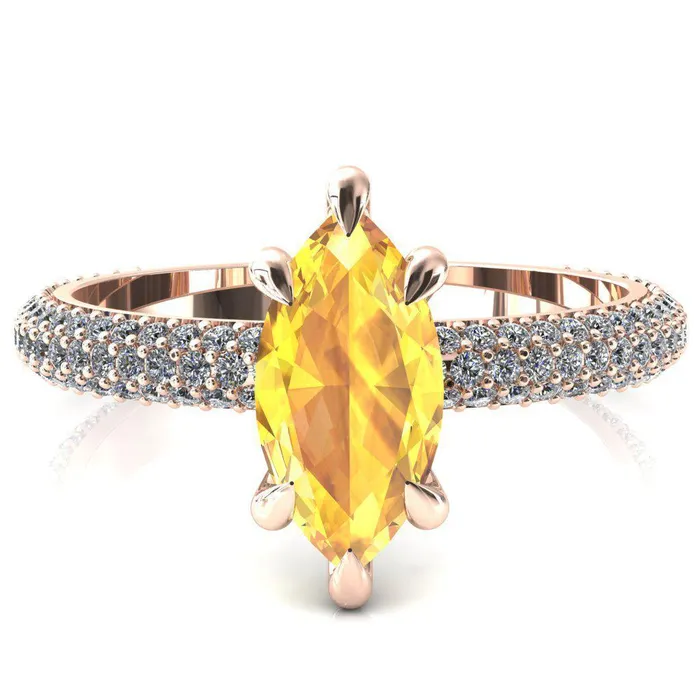 Fire Brilliance Rings Elley Marquise Yellow Sapphire 6 Claw Prong Diamond Accent Engagement Ring