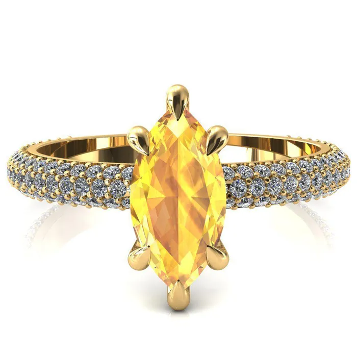 Fire Brilliance Rings Elley Marquise Yellow Sapphire 6 Claw Prong Diamond Accent Engagement Ring