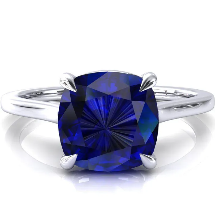Fire Brilliance Rings Lizzy Cushion Blue Sapphire 4 Claw Prong Cathedral Engagement Ring Fire Brilliance Rings Lizzy Cushion Blue Sapphire 4 Claw Prong Cathedral Engagement Ring