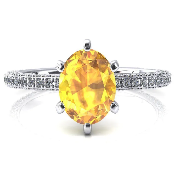 Fire Brilliance Rings Mariyah Oval Yellow Sapphire 6 Prong 34 Eternity 3 Sided Diamond Shank Engagement Ring Fire Brilliance Rings Mariyah Oval Yellow Sapphire 6 Prong 34 Eternity 3 Sided Diamond Shank Engagement Ring