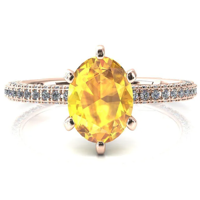 Fire Brilliance Rings Mariyah Oval Yellow Sapphire 6 Prong 34 Eternity 3 Sided Diamond Shank Engagement Ring