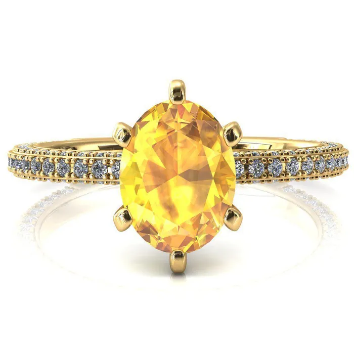 Fire Brilliance Rings Mariyah Oval Yellow Sapphire 6 Prong 34 Eternity 3 Sided Diamond Shank Engagement Ring