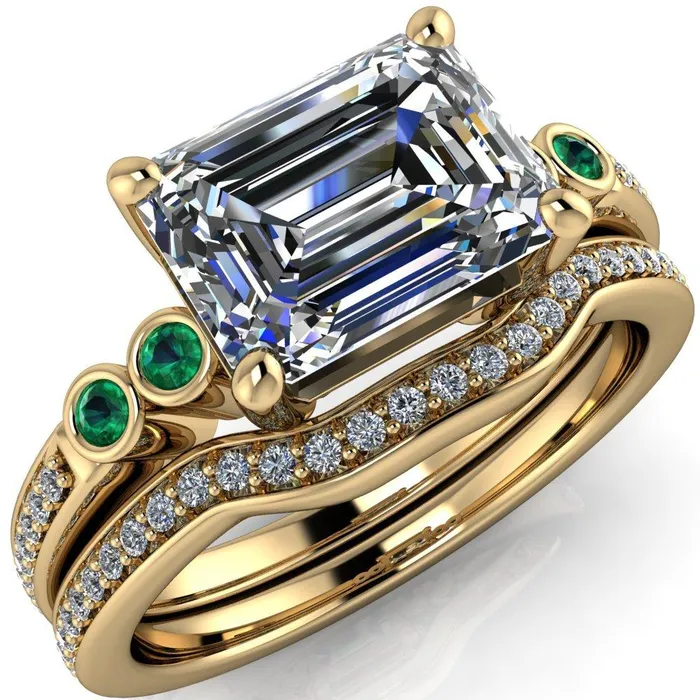 Fire Brilliance Rings Philippa Emerald Moissanite 4 Emerald Sides 4 Prong Under Bezel Multi Stone Engagement Ring Fire Brilliance Rings Philippa Emerald Moissanite 4 Emerald Sides 4 Prong Under Bezel Multi Stone Engagement Ring