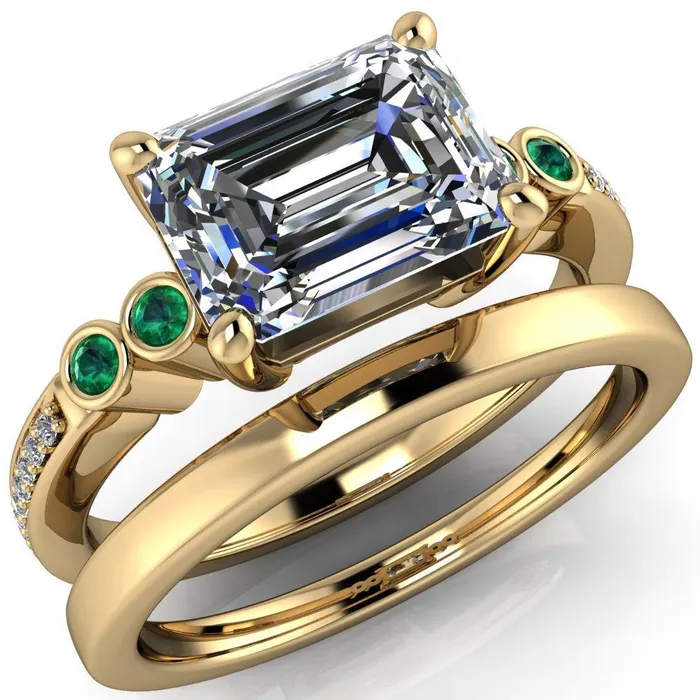 Fire Brilliance Rings Philippa Emerald Moissanite 4 Emerald Sides 4 Prong Under Bezel Multi Stone Engagement Ring