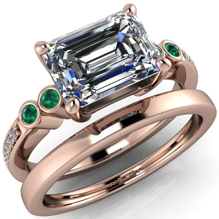 Fire Brilliance Rings Philippa Emerald Moissanite 4 Emerald Sides 4 Prong Under Bezel Multi Stone Engagement Ring