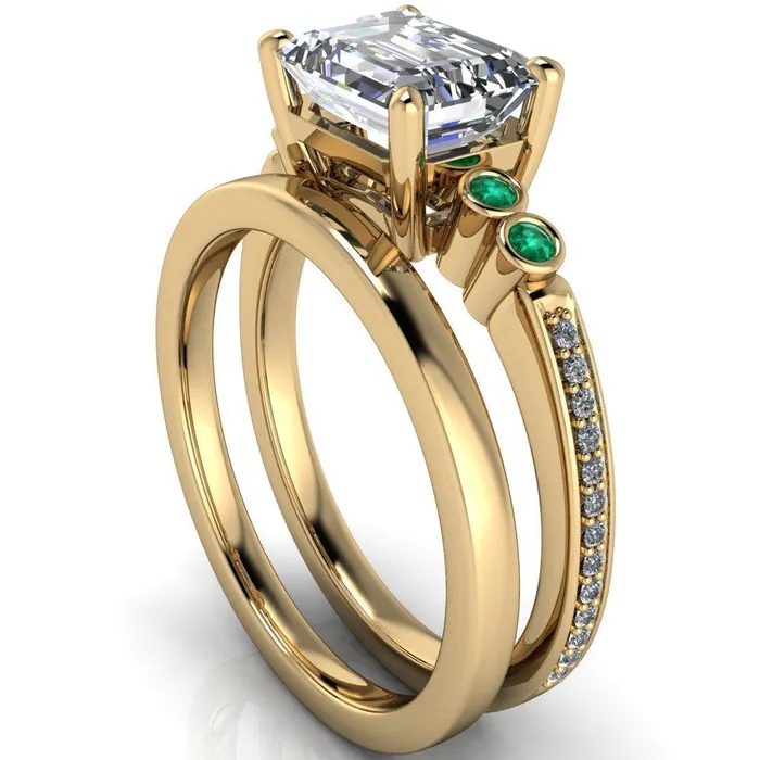 Fire Brilliance Rings Philippa Emerald Moissanite 4 Emerald Sides 4 Prong Under Bezel Multi Stone Engagement Ring