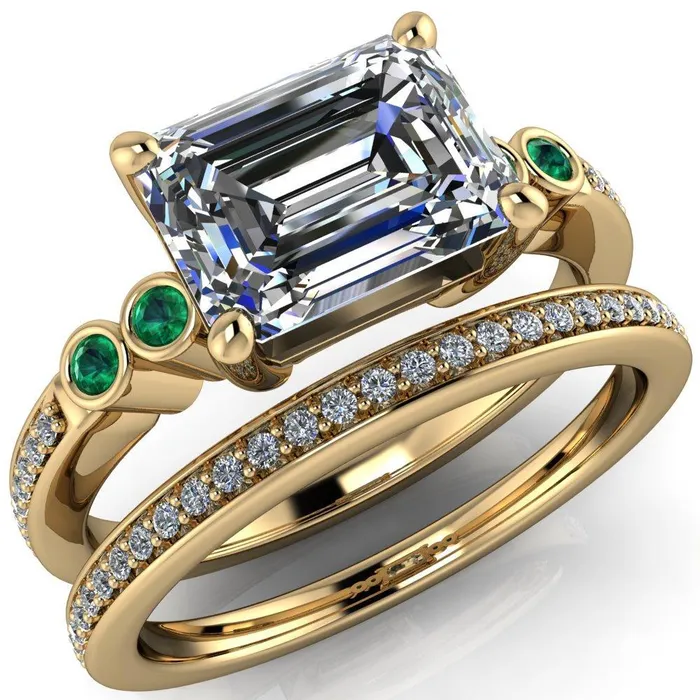 Fire Brilliance Rings Philippa Emerald Moissanite 4 Emerald Sides 4 Prong Under Bezel Multi Stone Engagement Ring