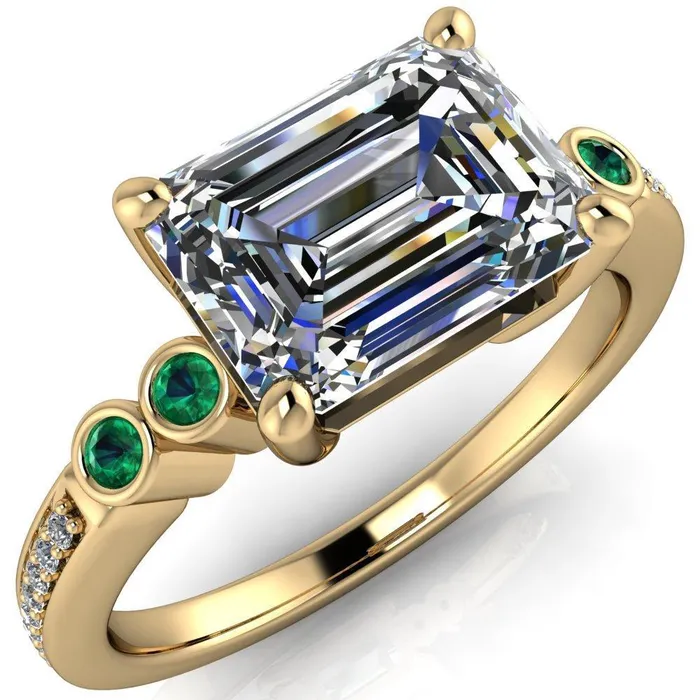 Fire Brilliance Rings Philippa Emerald Moissanite 4 Emerald Sides 4 Prong Under Bezel Multi Stone Engagement Ring