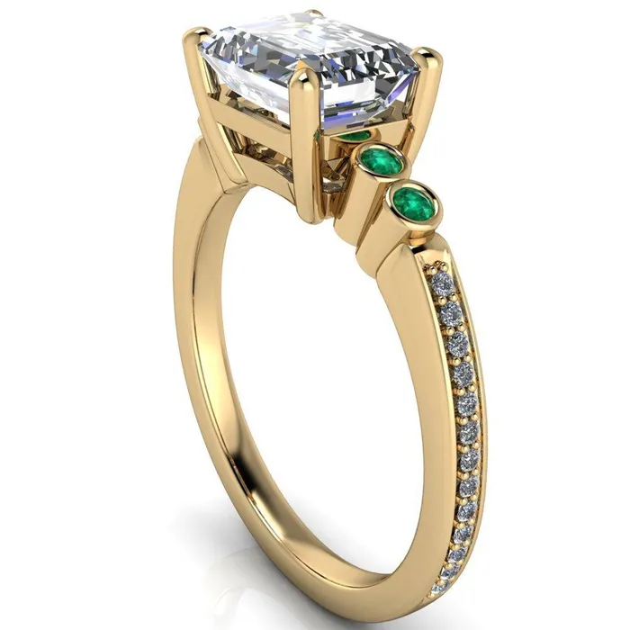 Fire Brilliance Rings Philippa Emerald Moissanite 4 Emerald Sides 4 Prong Under Bezel Multi Stone Engagement Ring
