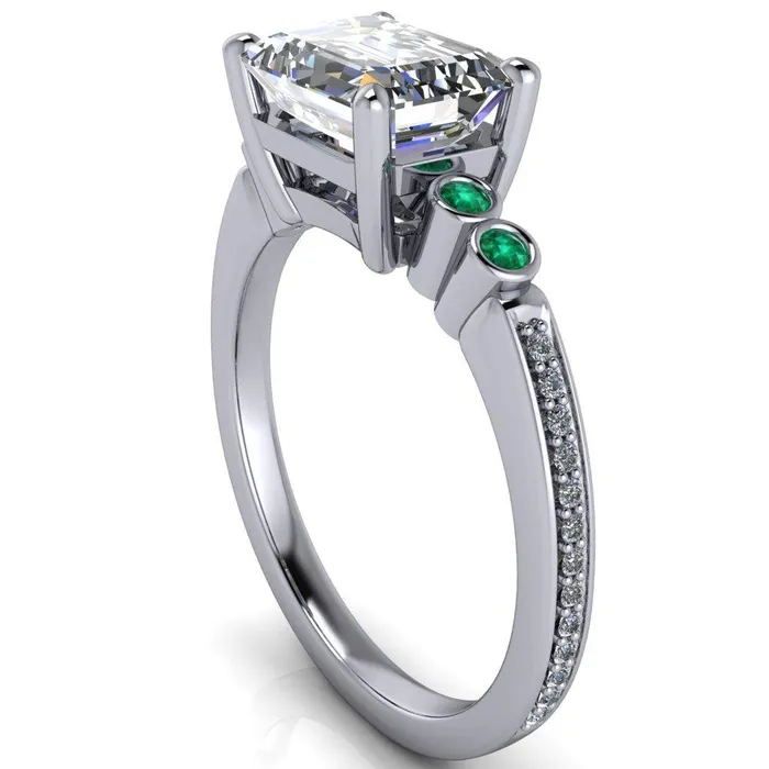 Fire Brilliance Rings Philippa Emerald Moissanite 4 Emerald Sides 4 Prong Under Bezel Multi Stone Engagement Ring