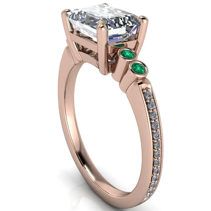 Fire Brilliance Rings Philippa Emerald Moissanite 4 Emerald Sides 4 Prong Under Bezel Multi Stone Engagement Ring