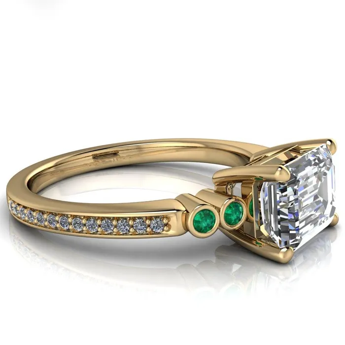 Fire Brilliance Rings Philippa Emerald Moissanite 4 Emerald Sides 4 Prong Under Bezel Multi Stone Engagement Ring