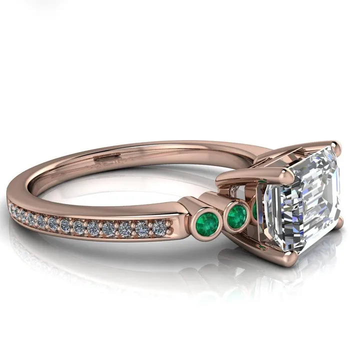 Fire Brilliance Rings Philippa Emerald Moissanite 4 Emerald Sides 4 Prong Under Bezel Multi Stone Engagement Ring