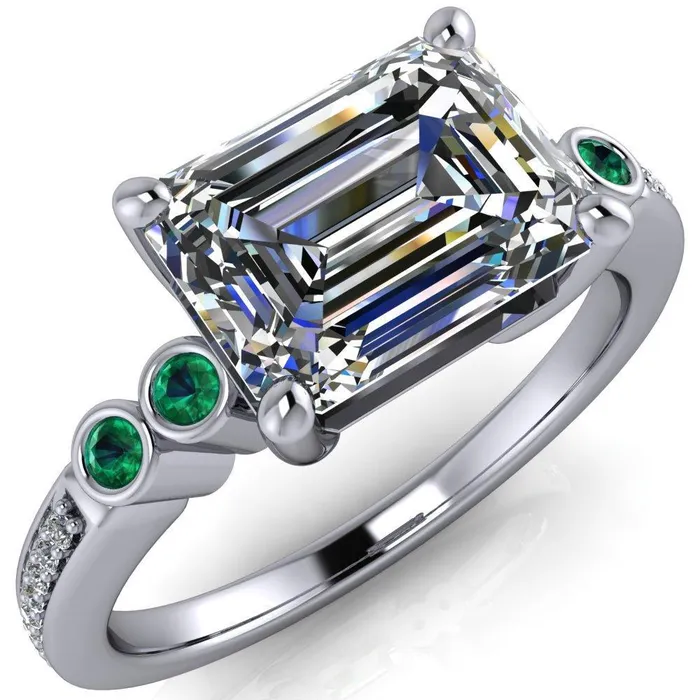 Fire Brilliance Rings Philippa Emerald Moissanite 4 Emerald Sides 4 Prong Under Bezel Multi Stone Engagement Ring