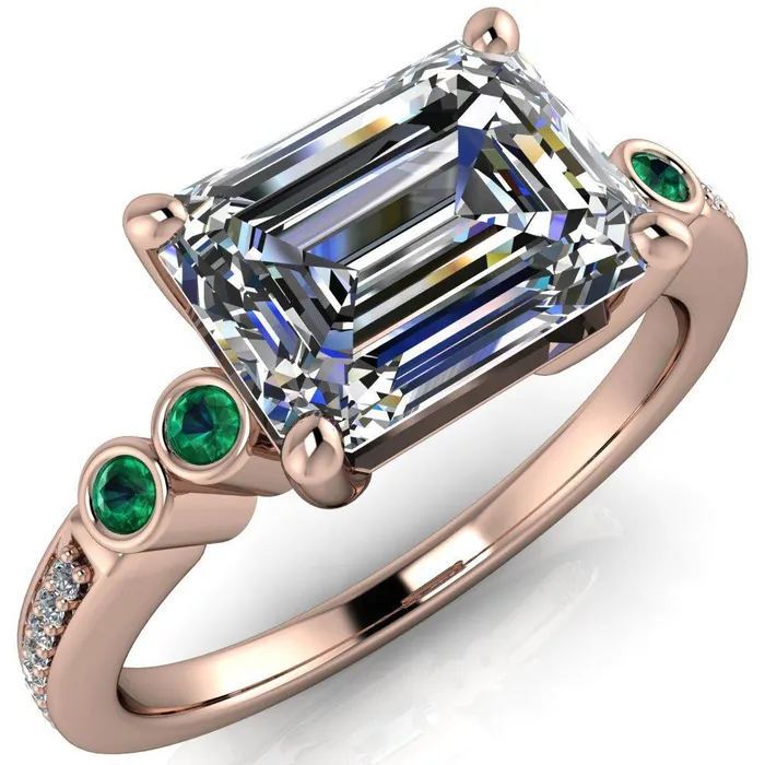 Fire Brilliance Rings Philippa Emerald Moissanite 4 Emerald Sides 4 Prong Under Bezel Multi Stone Engagement Ring