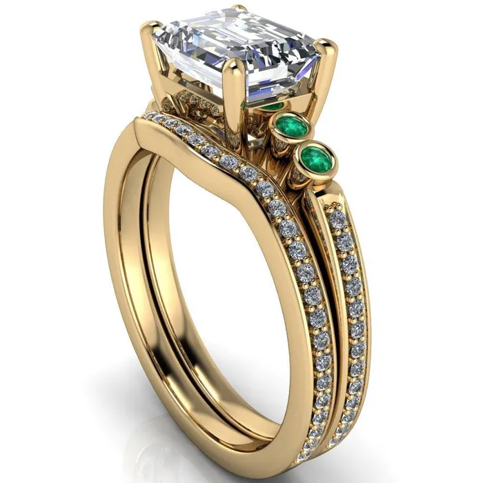 Fire Brilliance Rings Philippa Emerald Moissanite 4 Emerald Sides 4 Prong Under Bezel Multi Stone Engagement Ring