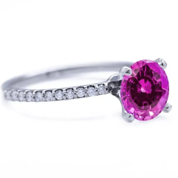 Fire Brilliance Round Pink Sapphire 4 Prongs Diamond Accent Ice Solitaire Ring Rings