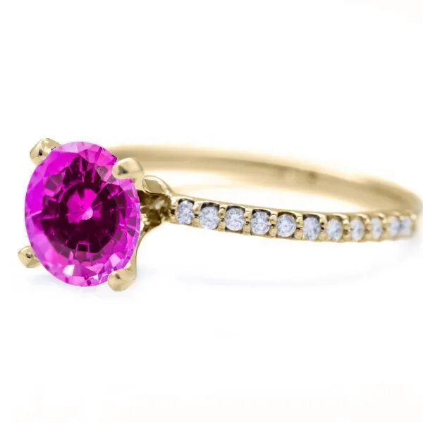 Fire Brilliance Round Pink Sapphire 4 Prongs Diamond Accent Ice Solitaire Ring Rings