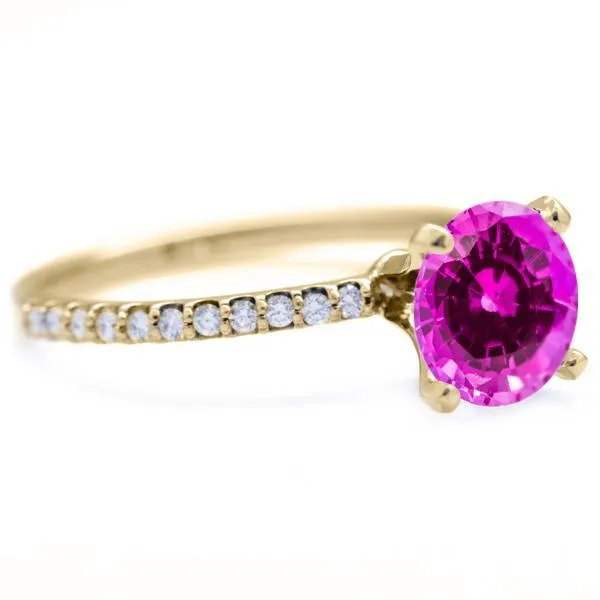 Fire Brilliance Round Pink Sapphire 4 Prongs Diamond Accent Ice Solitaire Ring Rings