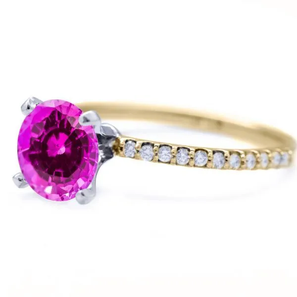 Fire Brilliance Round Pink Sapphire 4 Prongs Diamond Accent Ice Solitaire Ring Rings