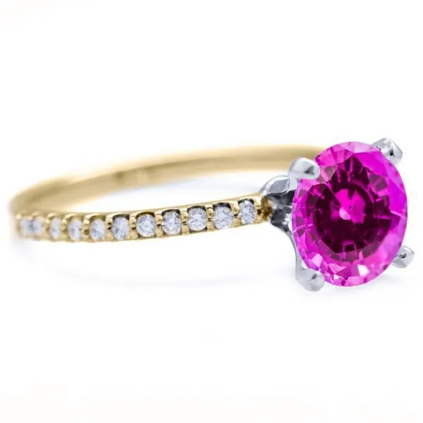 Fire Brilliance Round Pink Sapphire 4 Prongs Diamond Accent Ice Solitaire Ring Rings