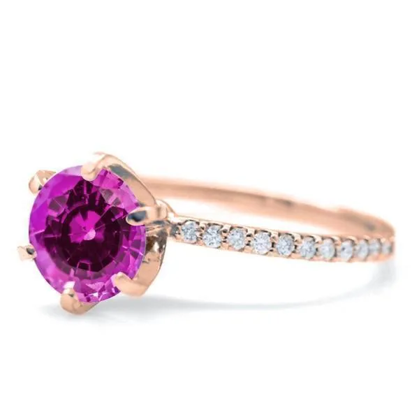 Fire Brilliance Round Pink Sapphire 4 Prongs Diamond Accent Ice Solitaire Ring Rings