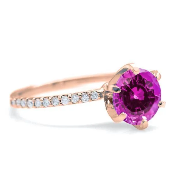 Fire Brilliance Round Pink Sapphire 4 Prongs Diamond Accent Ice Solitaire Ring Rings