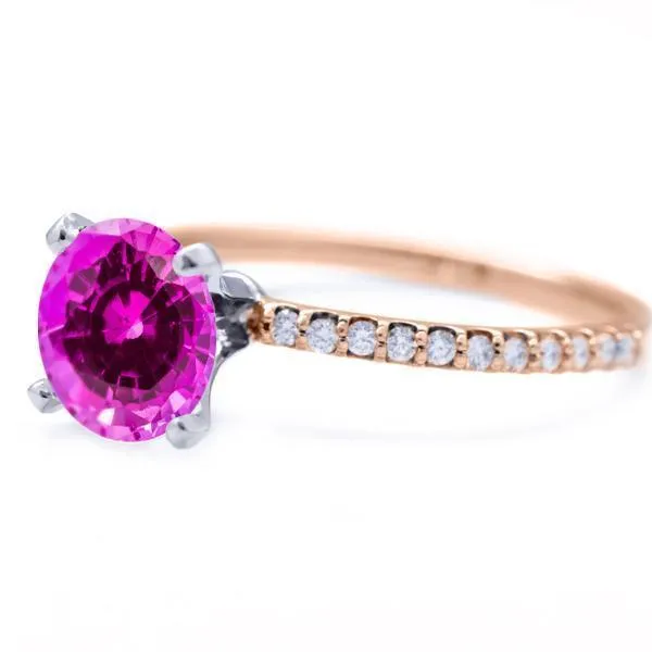 Fire Brilliance Round Pink Sapphire 4 Prongs Diamond Accent Ice Solitaire Ring Rings