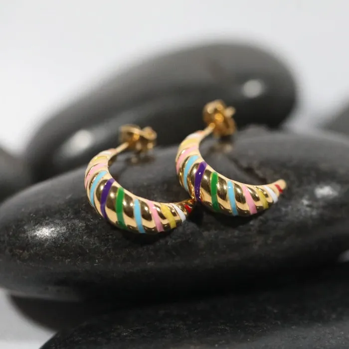 Jewelvers Earrings 18k GoldFilled Croissant Enamel Earrings Gold Earrings