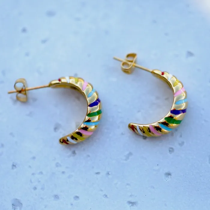 Jewelvers Earrings 18k GoldFilled Croissant Enamel Earrings Gold Earrings Jewelvers Earrings 18k GoldFilled Croissant Enamel Earrings Gold Earrings