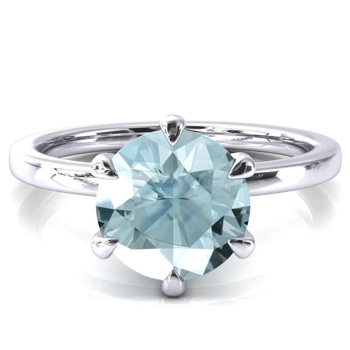Julianne Round Aqua Blue Spinel Solitaire 6 Prong Ring Fire Brilliance Rings