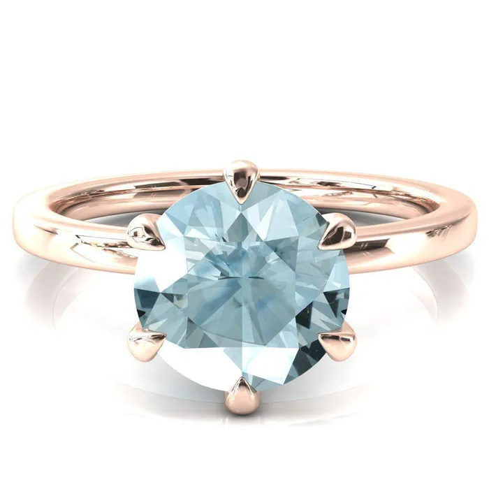 Julianne Round Aqua Blue Spinel Solitaire 6 Prong Ring Fire Brilliance Rings