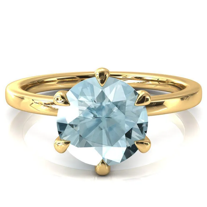 Julianne Round Aqua Blue Spinel Solitaire 6 Prong Ring Fire Brilliance Rings