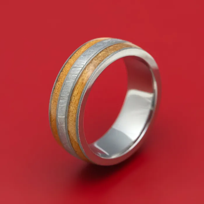 Lashbrook Titanium Ring with Gibeon Meteorite and Wood Inlays Custom Made Band Rings Lashbrook Titanium Ring with Gibeon Meteorite and Wood Inlays Custom Made Band Rings