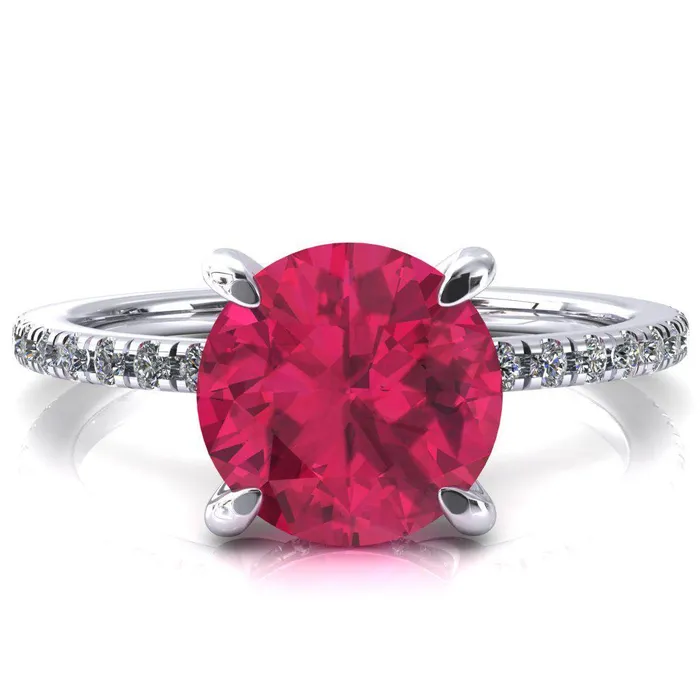 Mayeli Round Ruby 4 Claw Prong Micro Pave Diamond Sides Engagement Ring Fire Brilliance Rings Mayeli Round Ruby 4 Claw Prong Micro Pave Diamond Sides Engagement Ring Fire Brilliance Rings
