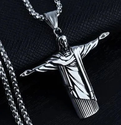 Necklaces 02 N91 Silver Jesus Pendant Necklace