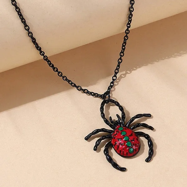 POLLY Necklaces N764 Black Red Body Spider Necklace with FREE Earrings