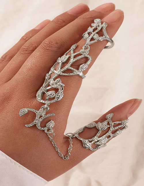 Rings 02 AR50 Silver Rhinestone Finger Chain Ring