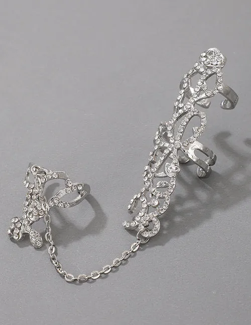 Rings 02 AR50 Silver Rhinestone Finger Chain Ring
