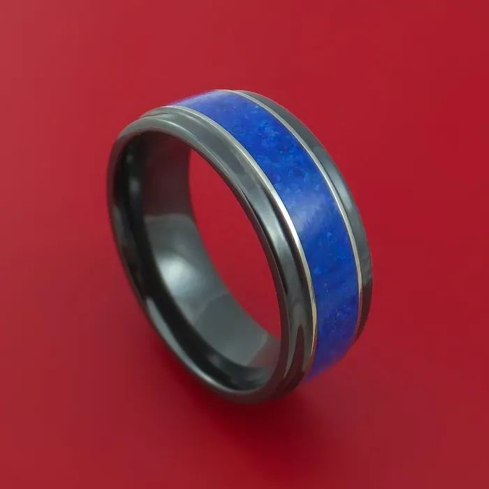 Rings Black Zirconium and Lapis Lazuli Ring Custom Made Band Lashbrook