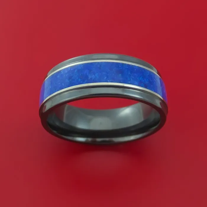 Rings Black Zirconium and Lapis Lazuli Ring Custom Made Band Lashbrook
